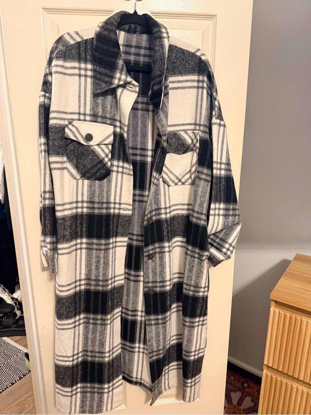 Nasty Gal Plaid Longline Jacket Shacket in Black & White Plaid Women’s Large